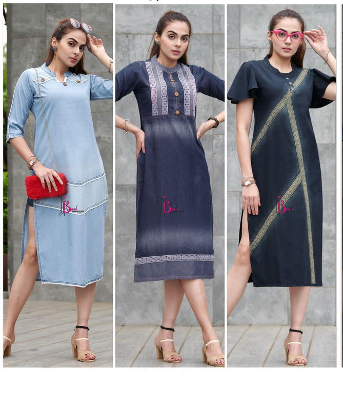 Rapid Different Shades Of Denim Funky Look Party Wear Kurtis Manufacturers